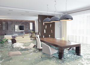flooding in luxurious interior. 3d creative concept